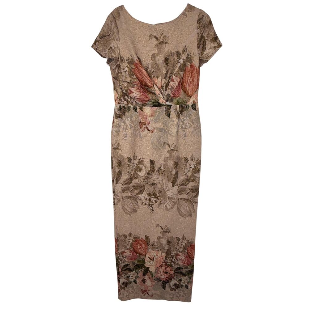 Elegant Floral Taupe Maxi Dress with Pink Accents - Picture 3 of 12